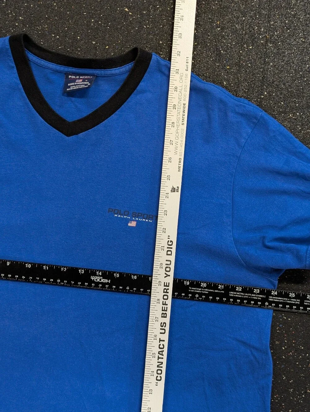Vintage 90's Polo Sport Ralph Lauren Logo V-Neck T-Shirt Mens Size XL Royal Blue